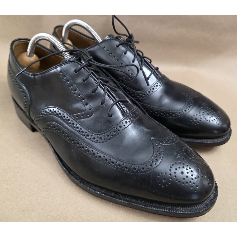 Johnston & Murphy (Sz 9 E/C) Leather Wingtip Oxford Black Dress Shoes Mens WIDE